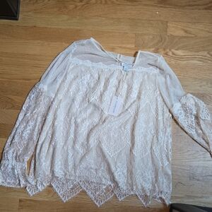 Sundance White Ruffled Asymmetrical Sailor Collar Blouse